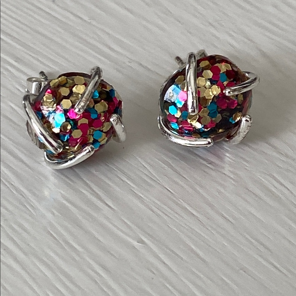 925 Sterling Silver Multicolor Confetti Glitter Ball Stud Earrings